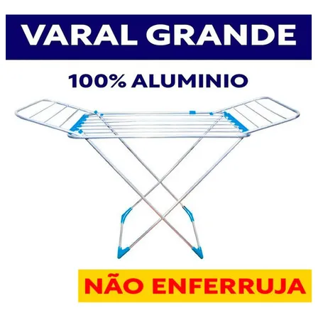 Varal P/ Roupas De Chão 100% Alumínio Grande Reforçado Com Abas Dobrável Retrátil Resistente Não Enferruja Não Marca Piso - Sombrisul