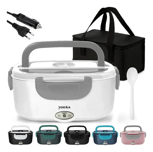 Marmita Elétrica Yonks 1,5L Bivolt 60W Residencial 110/220V e Veicular 12/24V Branco e Cinza Bolsa Térmica Exclusiva