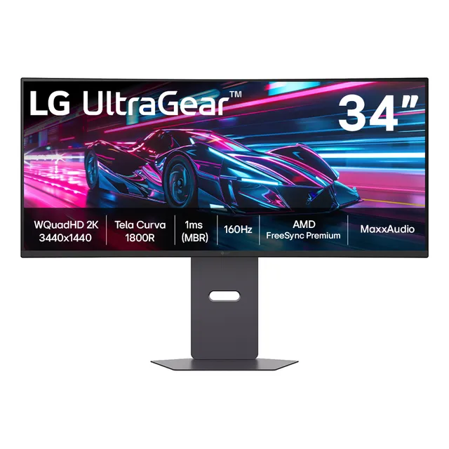 Monitor Gamer LG Ultragear Curvo 34g600a-b 34 Quadhd 2k, Ultrawide 1800r, 160hz, 1ms (mbr), Amd Freesync Premium, Hdr10, Maxxaudio Preto 127/220v