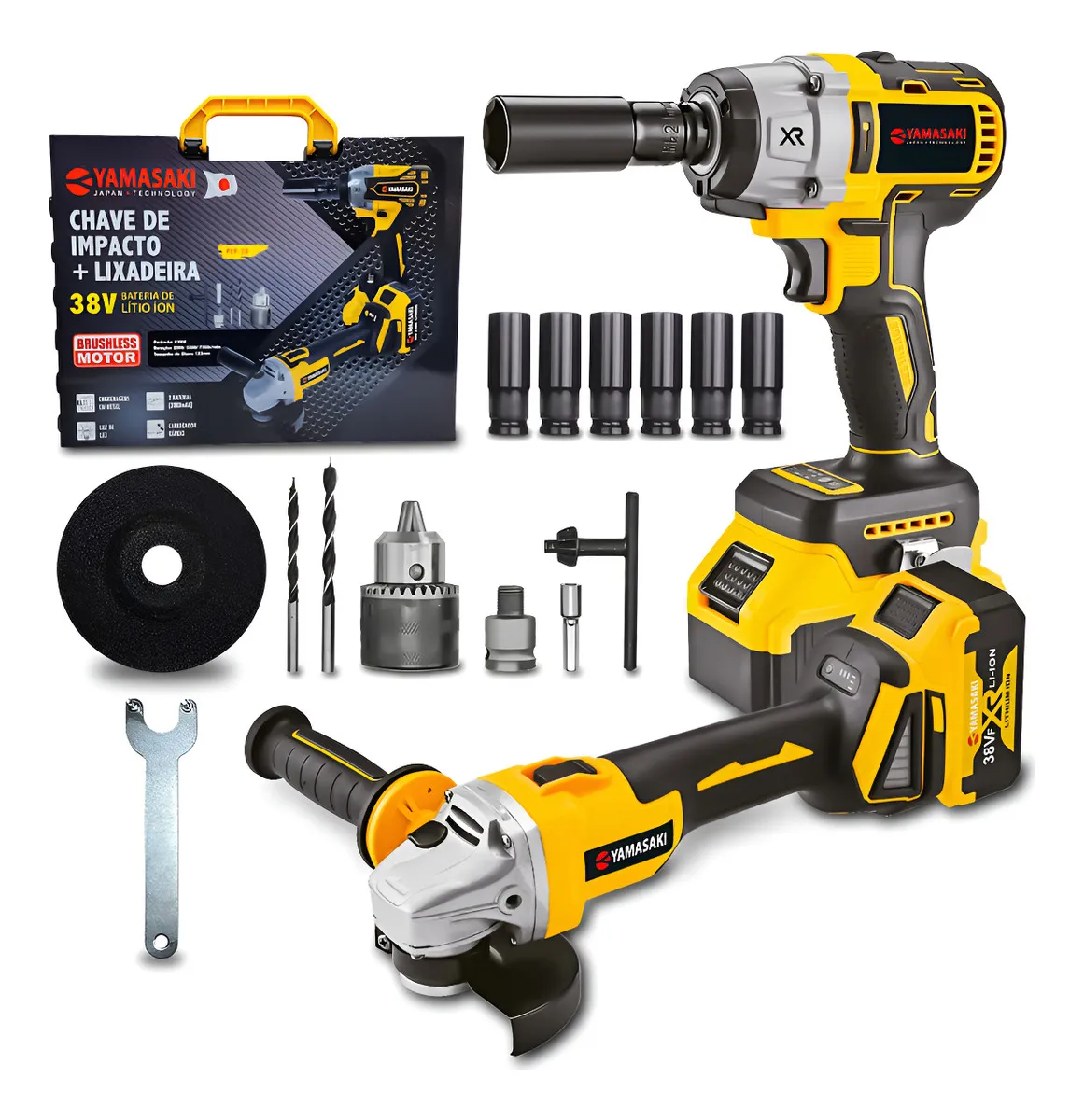 Kit Chave De Impacto + Esmerilhadeira Lixadeira À Bateria 60 Hz Amarelo