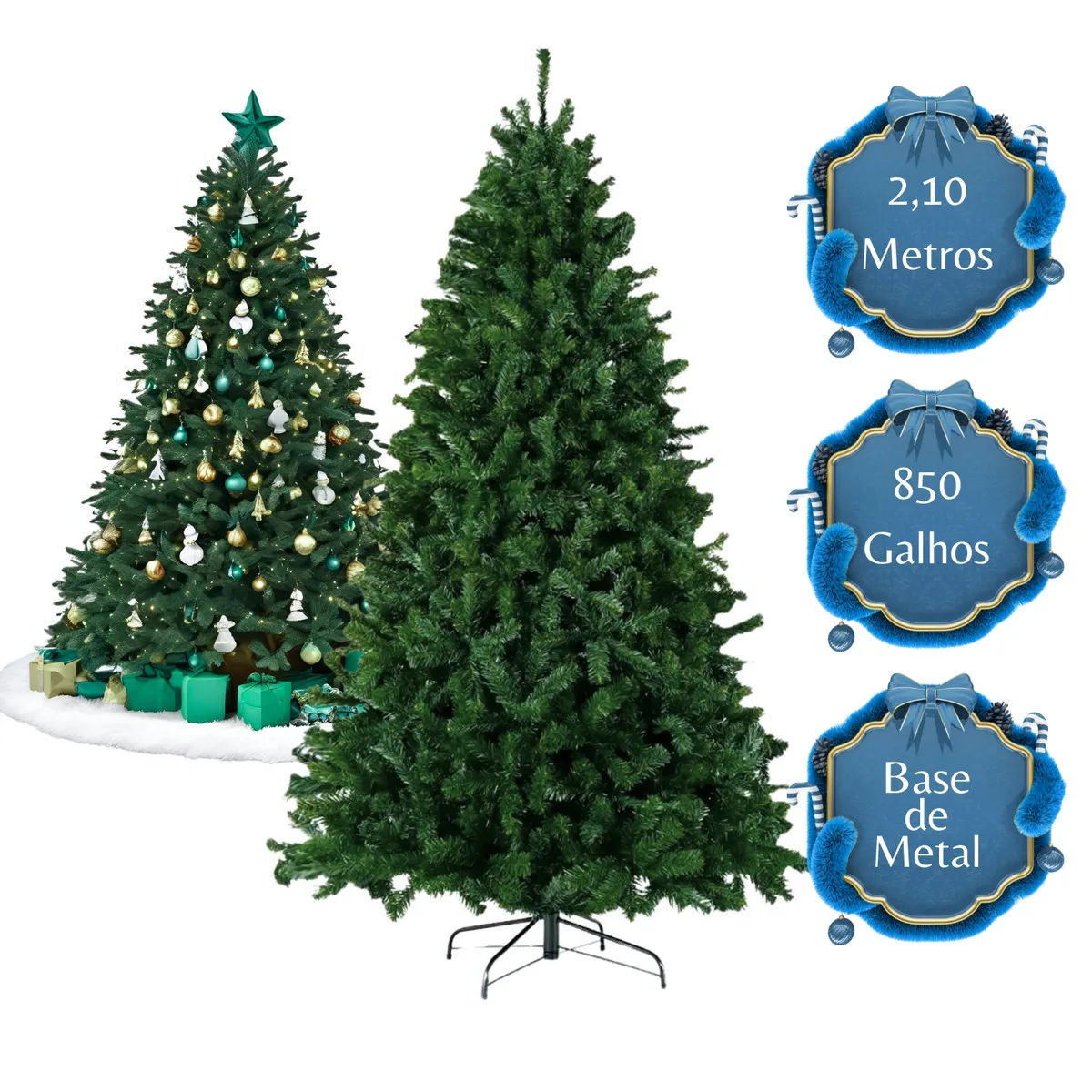 Árvore De Natal 2,10 Metros 850 Galhos Pinheiro Tradicional E Planeta Tech Cheia Luxuosa Modelo Premium