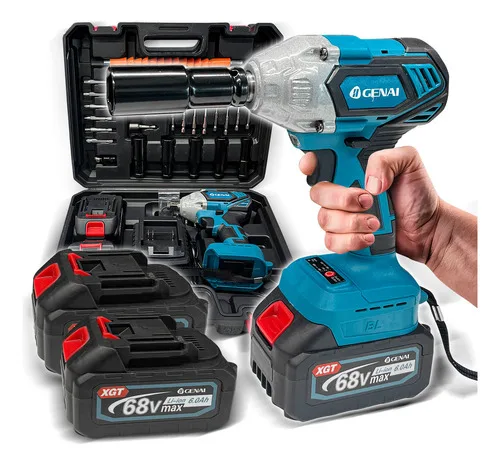 Parafusadeira E Chave De Impacto Portatil 2 Bateria 60hz Azul-marinho