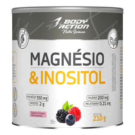 Magnésio E Inositol Taurina Melatonina 210g Bodyaction Sabor Frutas Vermelhas