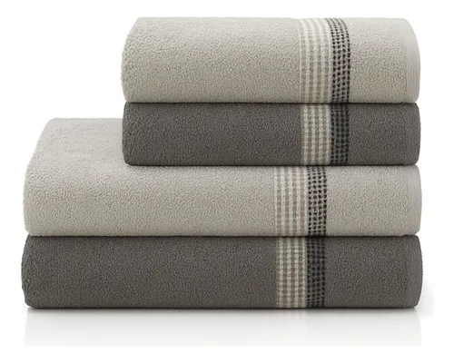 Jogo De Banho E Rosto 4 Pçs Algodão Venus Select Camesa Lisa Cinza Claro Com Cinza Escuro