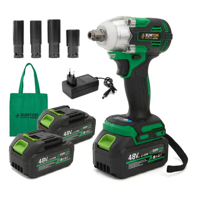 Chave De Impacto Eletrica 450nm Xumtom Parafusadeira Furadeira 1/2 Brushless 2 Bateria Lítio 48v Bivolt