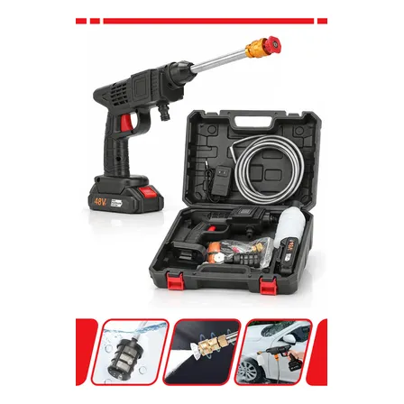 Lavadora Lava Jato Portátil Alta Pressão Sem Fio Com 2 Baterias Recarregáveis Maleta Bicos Spray Dispenser Sabão 4l/min... Preto 127/220v