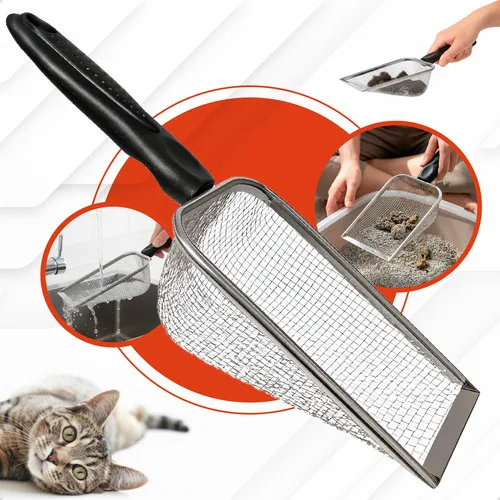 Pá Pazinha Higiênica Coletora Malha Fina Para Caixa De Areia Gatos Peneira Pegador Fezes Aço Inox Homeroarte