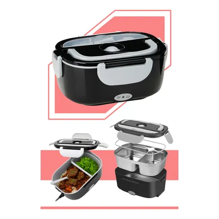 Marmita Elétrica Térmica Portátil 1,5l Bivolt 110/220v Veicular 12/24v Aquecedora De Alimentos Lunch Box Com Divisórias... Preto 127/220v