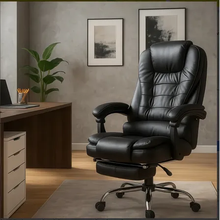 Cadeira Presidente Escritório Ergonomica Reclinável Em Couro Cor Preto Material Do Estofamento Couro Sintético