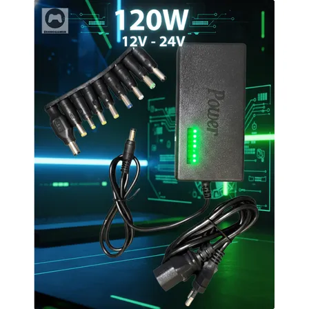 Fonte Carregador Universal 120w Para Notebook 12v A 24v Bivolt Compatível Dell Lenovo Acer Hp Voltagem / Tensão... Preto