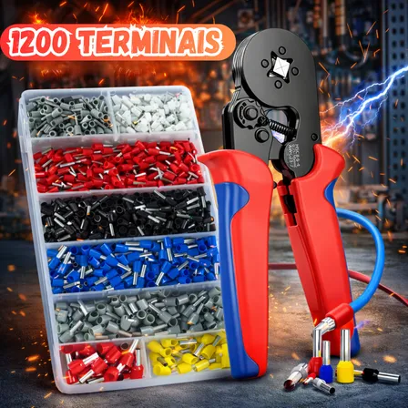 Alicate Crimpar Prensa Terminal Tubular Crimpador Ilhós 0,25 Até 10mm Kit Eletricista Profissional 1200 Ilhós