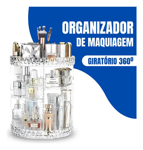 Eps-2577 Organizador De Maquiagem Giratório 360° Em Acrílico Transparente Com Prateleiras Ajustáveis