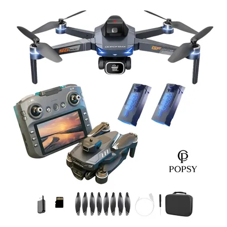 Drone Gt8 Max 4k Popsy Com Câmera Fpv 5g, Design Dobrável, 2 Baterias, Bolsa De Transporte E Controle Com Tela. Imagens Estáveis, Fácil De Pilotar E Ideal Para Fotos E Vídeos Aéreos - Popsy Preto