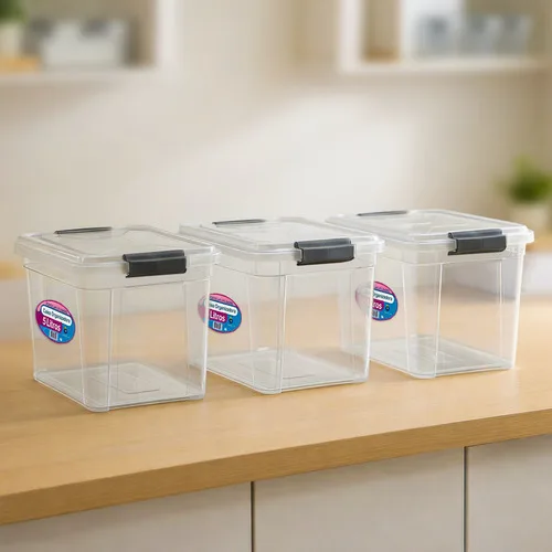 Kit 3 Caixas Organizadora Transparente 5l Com Tampa E Travas Plástico Resistente Empilhável Multiuso Para Cozinha Banheiro Quarto Closet Despensa Organização E Armazenamento Ponte Lar Utilidades