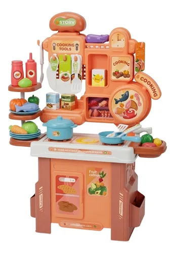 Cozinha Bancada Infantil Mini Chef Com 46 Peças Maxi Toys Rosa-claro