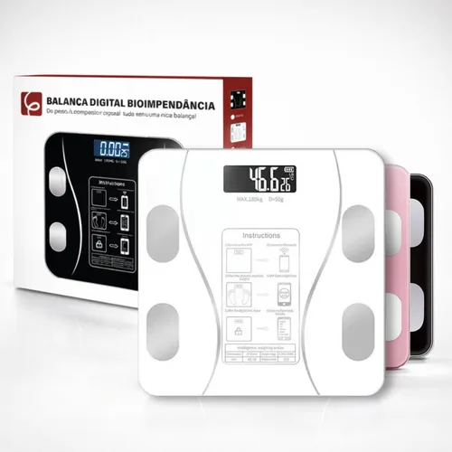 Eps-6905 Balança Bioimpedância Digital Epsilon Corporal Inteligente Bluetooth Com App, Lcd, Vidro Temperado, 180kg, Fitness, Peso, Saúde, Academia, Casa - Cor Branco