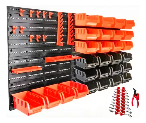 Suporte Para Ferramenta Painel Organizador - 46 Peças Preto Com Vermelho