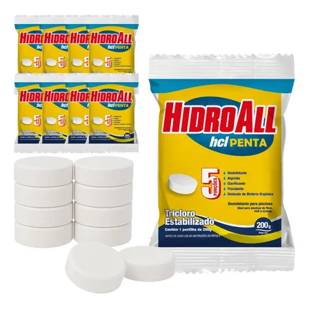 Pastilha Cl Hcl 5x1 Hidroall 200gr Penta - Kit 10 Tabletes