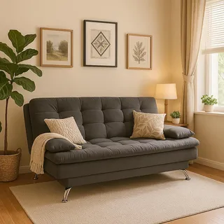 Sofá-cama 3 Lugares Casal Premium Suede Cinza Cinza