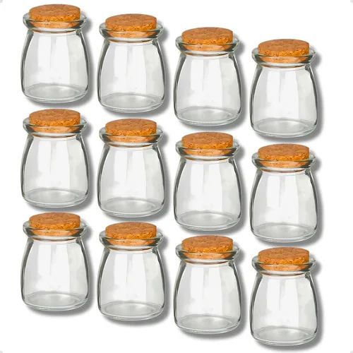 Pote De Vidro Tampa Rolha Cortiça Porta Tempero Kit Com 12 Transparente
