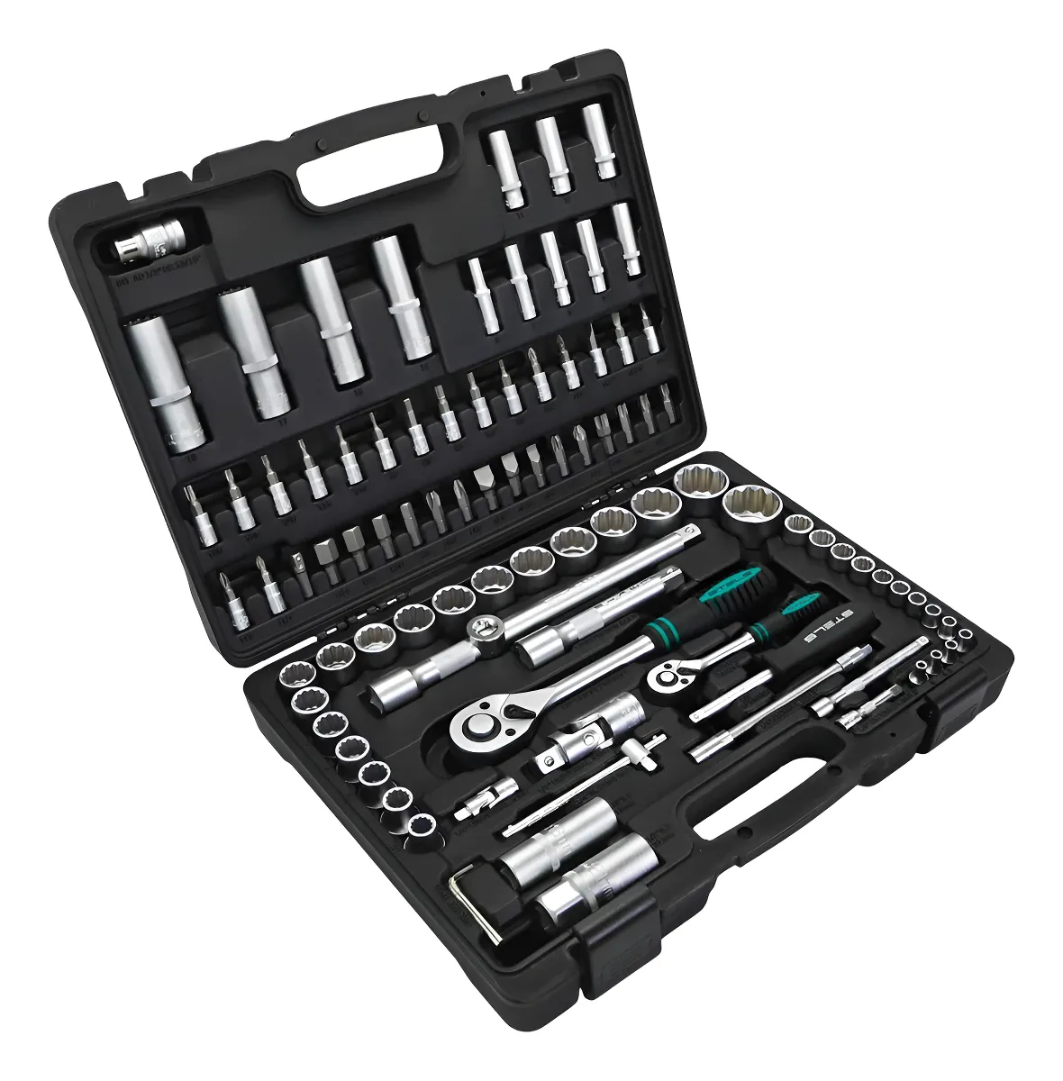 Jogo De Soquetes Estriado 1/2 E 1/4 Com 94 Peças - Stels Preto