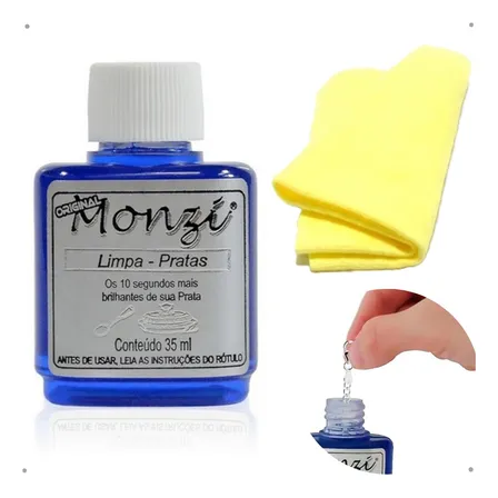 Kit 1 Monzi 35 Ml Limpa Prata 1 Flanela Magica Original