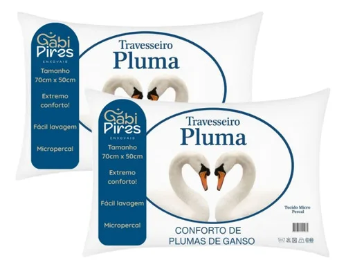 Kit 2 Travesseiros Pena De Ganso 70x50cm Toque Plumas Branco