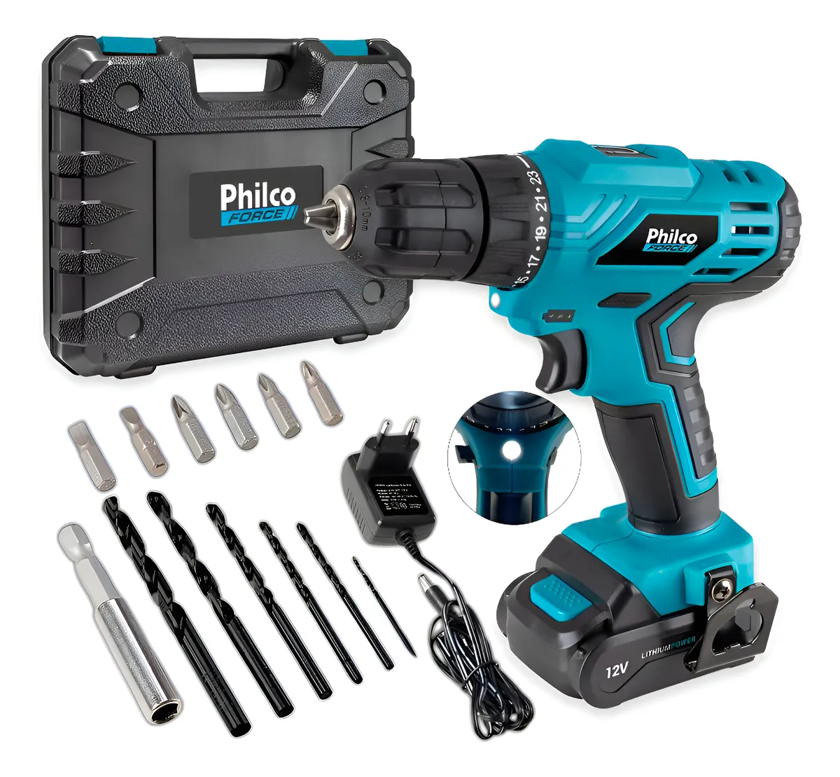 Parafusadeira Furadeira Philco Ppf12m 12v A Bateria 127/220 Azul 127/220v 60hz