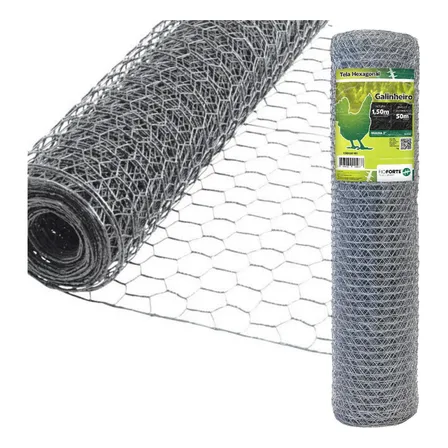 Rolo Tela Galinheiro Fio 23 50m X 1,50m Galvanizada Malha 2