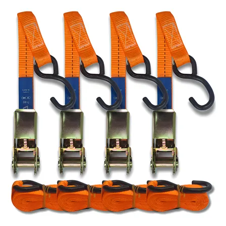 4x Kit Cinta Catraca 800kg Reforçada Amarração Carga Moto Laranja