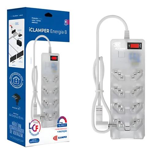 Filtro Linha Protetor 8 Tomadas Dps Transparente Lcf Clamper Transparente 127/220v