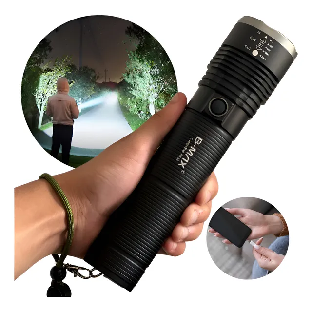 Lanterna Led Tática Mais Forte Do Mundo 2km Militar Potente Branca Preto