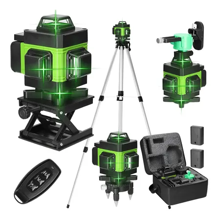 Kit Nível A Laser Verde 12 Linhas Esquadro + Suporte + Tripé