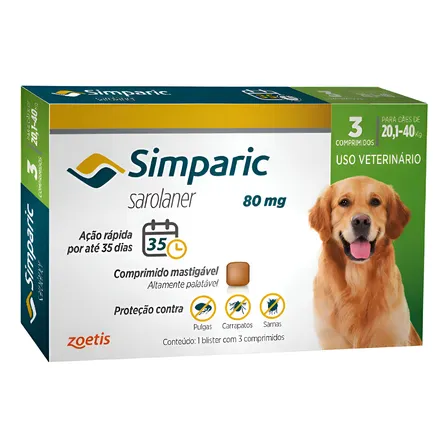 Antipulgas Cães Simparic 80mg 20-40kg 3 Comprimidos Verde-claro