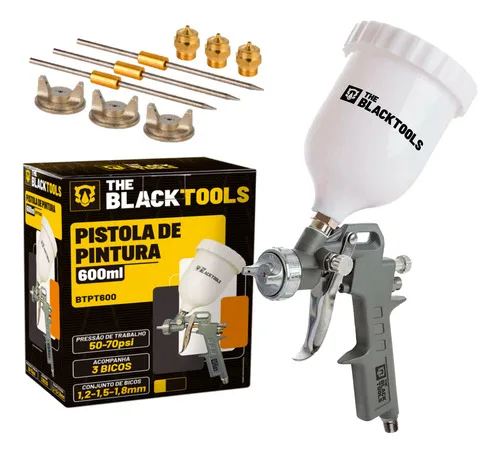 Pistola Pintura Gravidade 600ml 3 Bicos 1.2 1.5 1.8mm