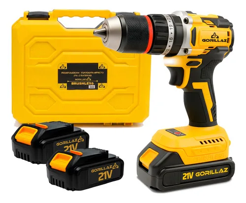 Parafusadeira Furadeira Impacto 21v Com Maleta E 2 Baterias Amarelo 127/220v