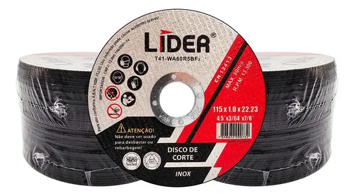Kit 100 Discos De Corte Fino 1mm Lider 115x22mm 4 1/2