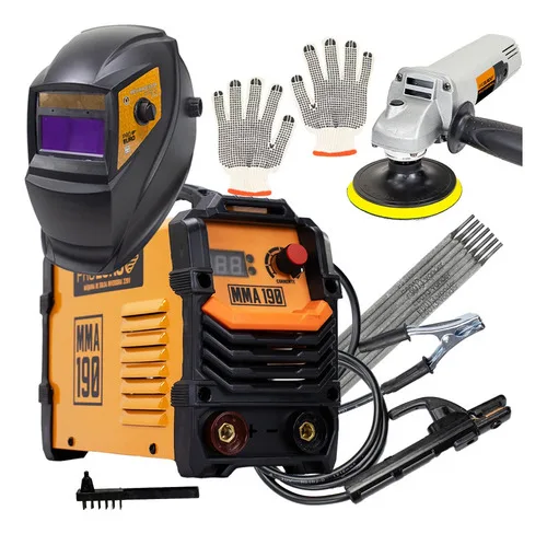 Máquina Solda Inversora 190a 220v + Esmerilhadeira + Máscara Laranja/preto 220v