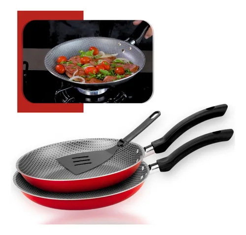 Kit 3 Peças Frigideira Antiaderente Panquequeira Ovo Tapioca Vermelho