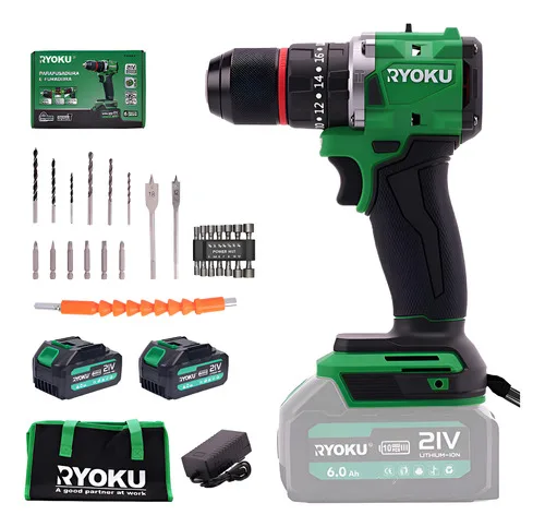 Furadeira Parafusadeira Brushless 2 Bateria 21v 6.0 Ah 13mm Verde 127/220v