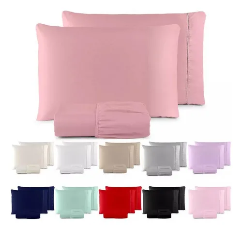 Jogo De Lençol Casal Padrão 3 Pçs 400 Fios C/ Elástico Hotel Rose Liso