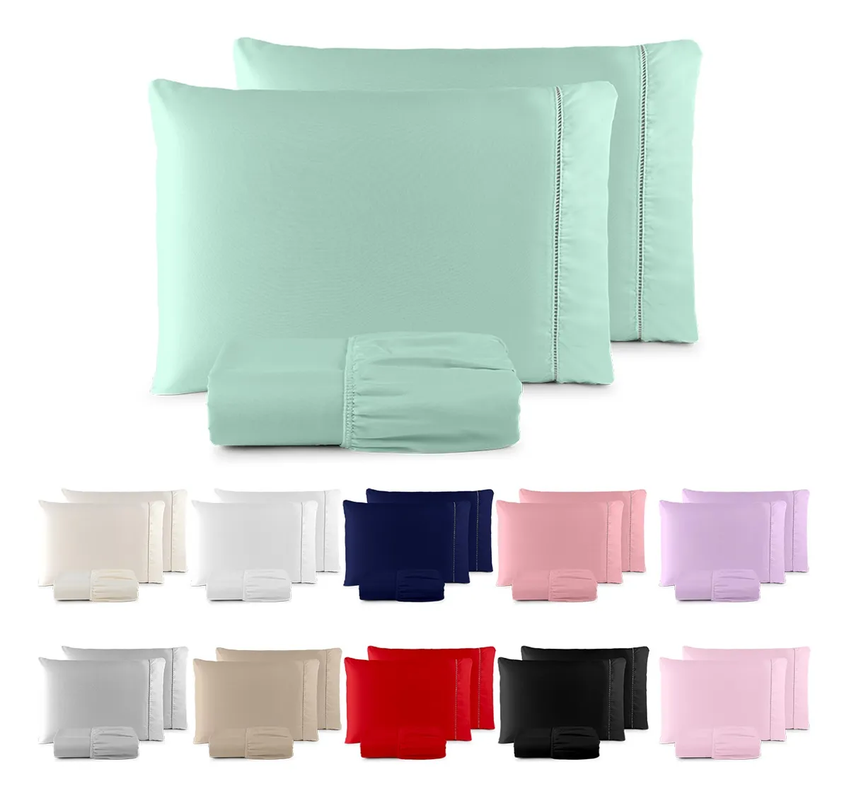 Jogo De Lençol Casal Padrão 3 Pçs 400 Fios C/ Elástico Hotel Verde-claro Liso