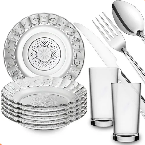 Kit Aparelho De Jantar 30 Peças Pratos Copos E Talheres Inox