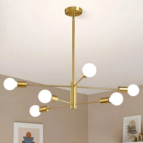Luminária Lustre Teto Moderno Pendente Para Sala 6 Lâmpadas 127/220v Dourado