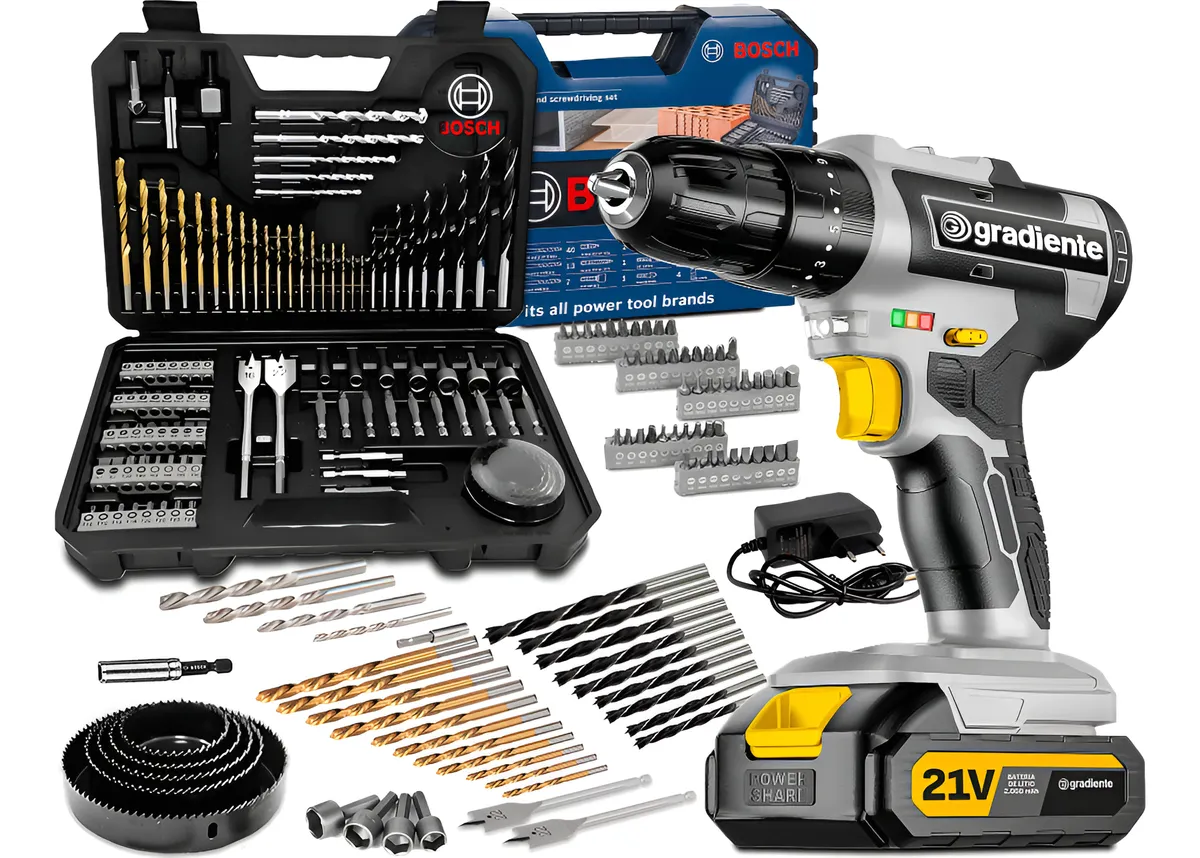 Parafusadeira Furadeira De Impacto 21v + 103 Peças Bosch Cinza 110v/220v 60hz