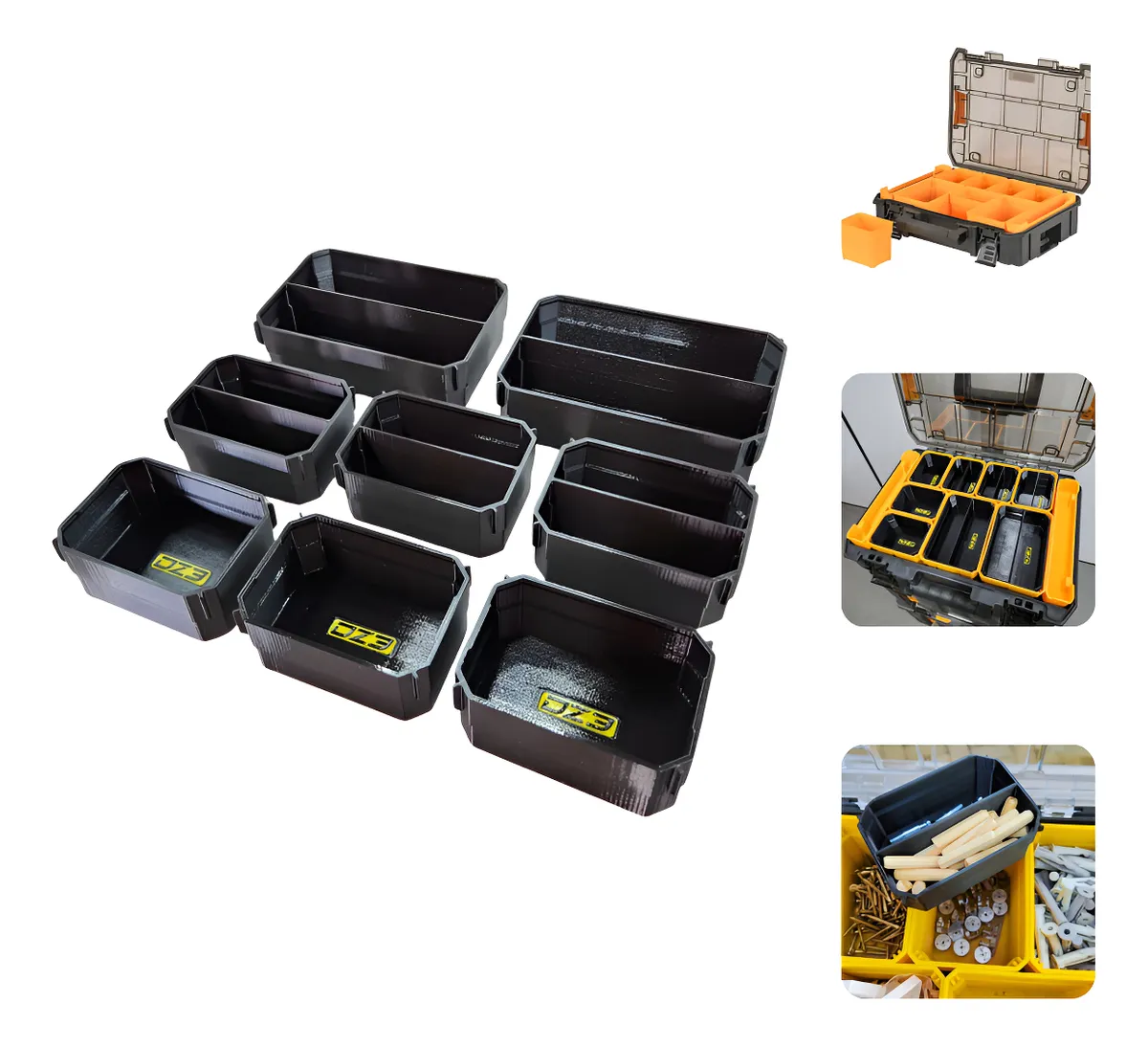 Kit Completo 8 Organizadores Compatível Caixa Dewalt Tstak Preto