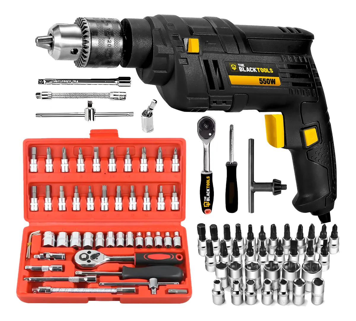 Furadeira De Impacto 3/8  10mm 550w 127v C/ Jogo 46 Peças