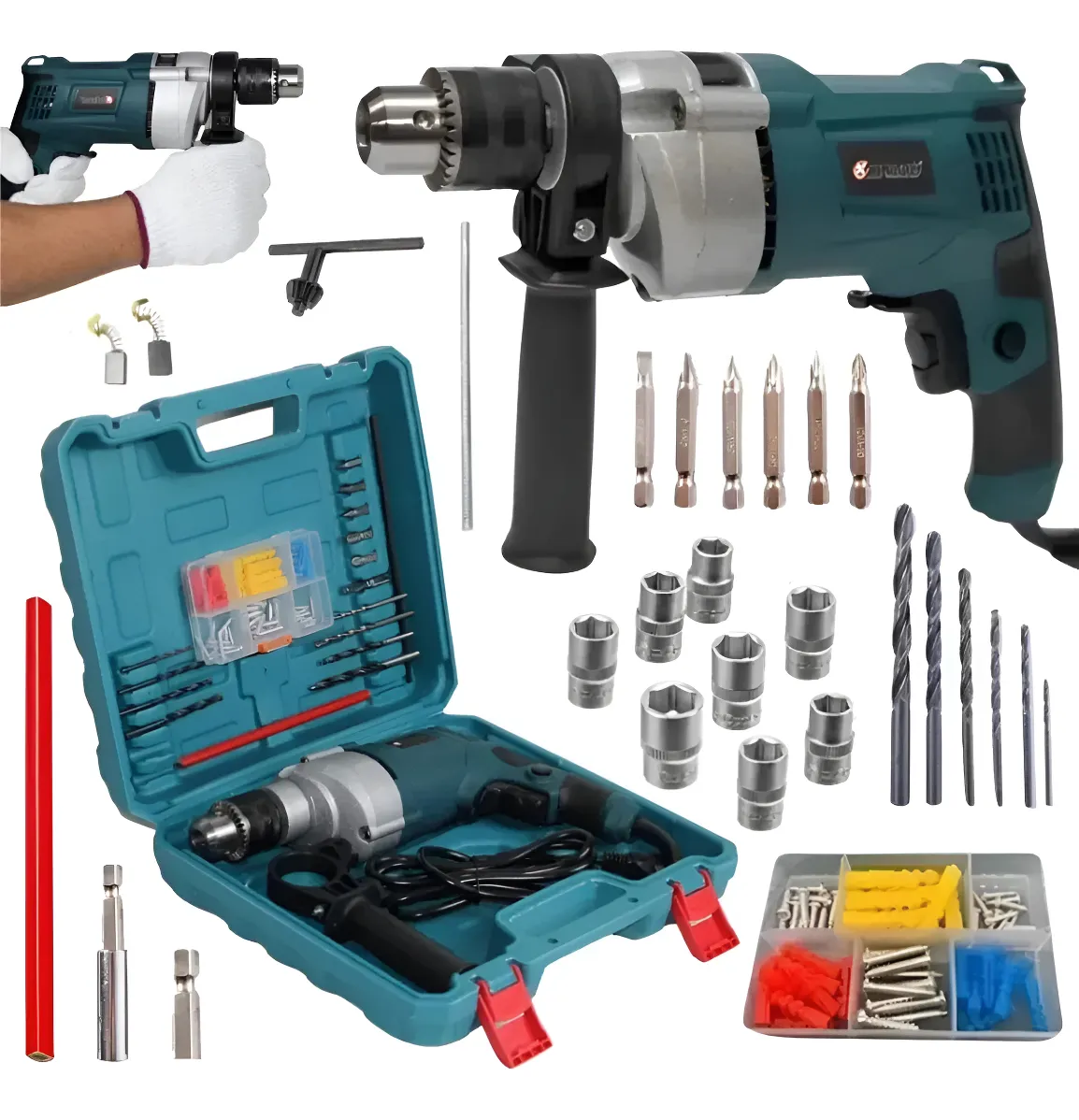 Furadeira Elétrica Knakasaki 13mm 1100w 3000rpm Nk6013pro Azul-aço 220v 50hz/60hz