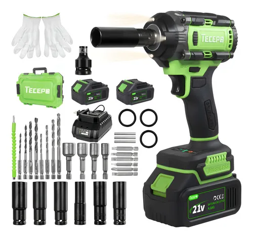 Chave De Impacto 400n.m Sem Escova Tecepo Com 2 Baterias 4ah Verde-limão 127/220v 60hz