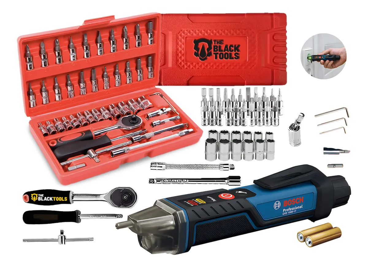 Detector Caneta De Tensão Até 1000v Bosch E Jogo 46 Peças Azul